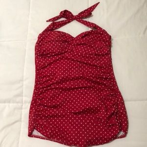 18W-20W Halter top 1 piece Red w/white polka dots